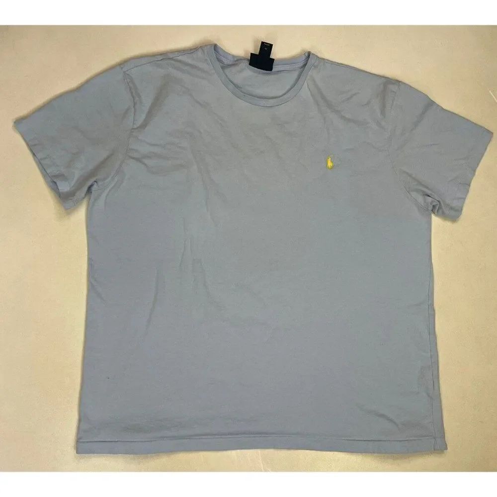 VINTAGE Polo Ralph Lauren Blank T-shirt Men XL Light Blue Pony Yellow